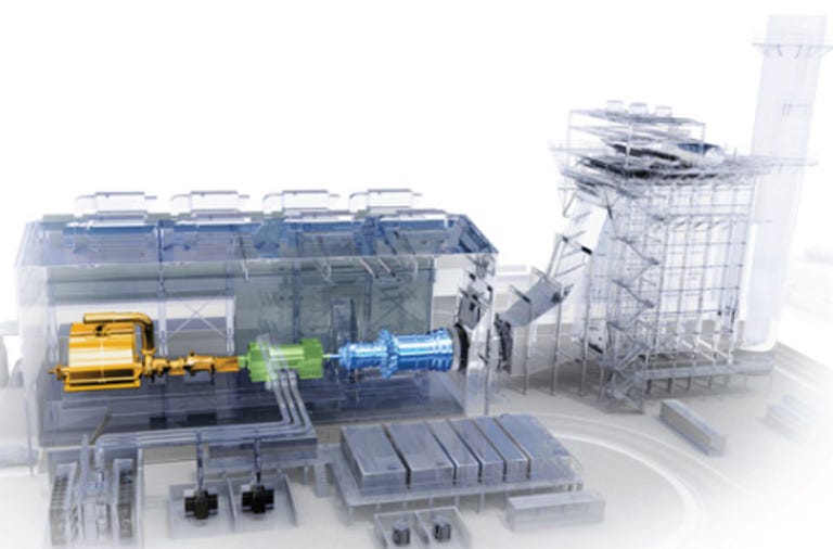 GE's FlexEfficiency natural-gas power plant is designed with a turbine that fluctuate power generation rapidly to accommodate solar and wind.