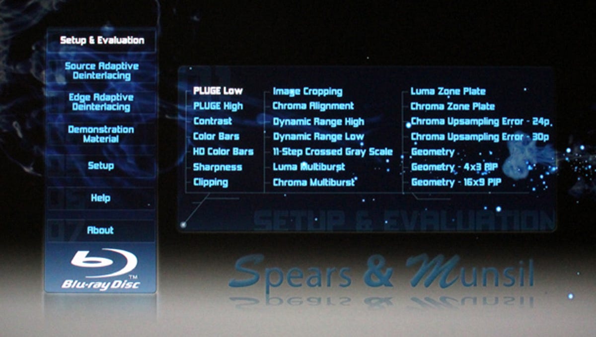 Spears and Munsil High-Definition Benchmark Main Menu