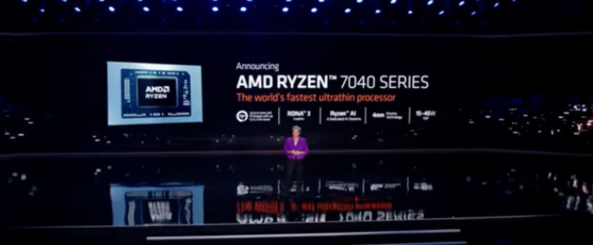 AMD CEO Lisa Su announces the new Risen 7040 series of graphics processors.