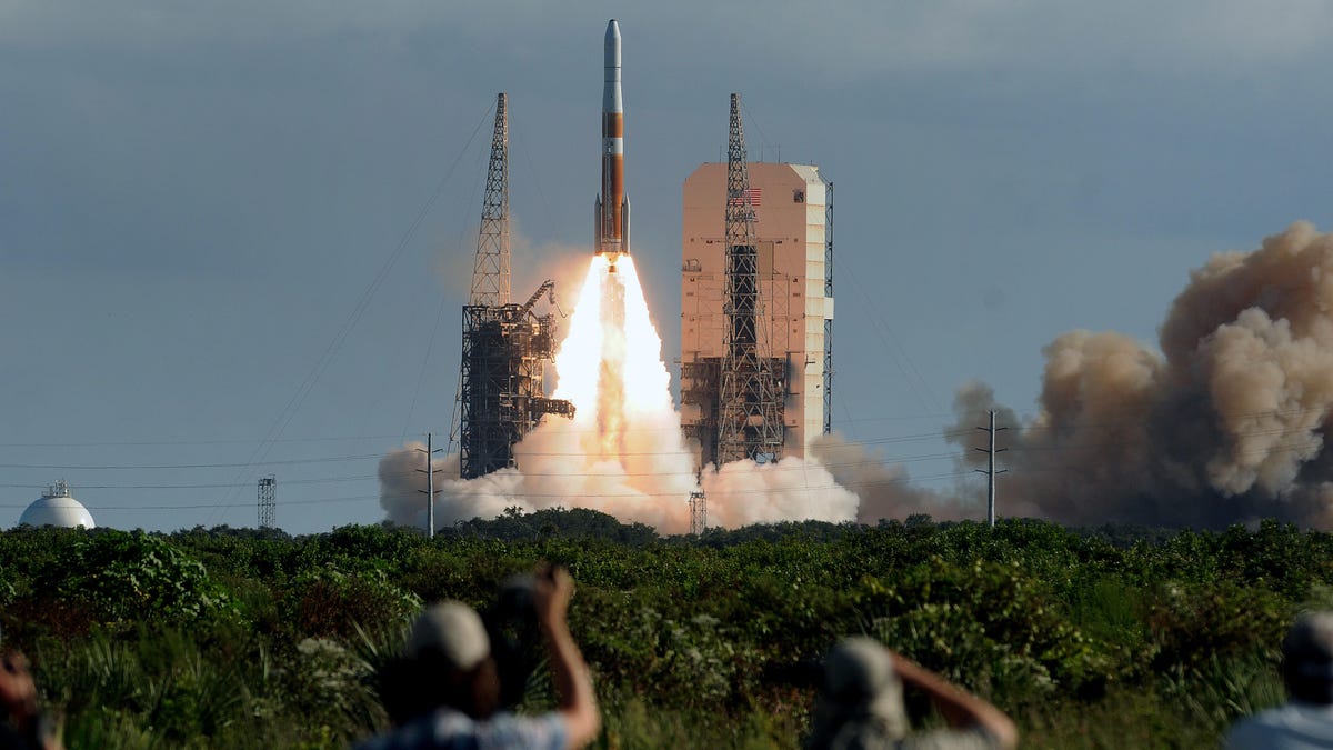 A United Launch Alliance Delta IV rocket in space at complex