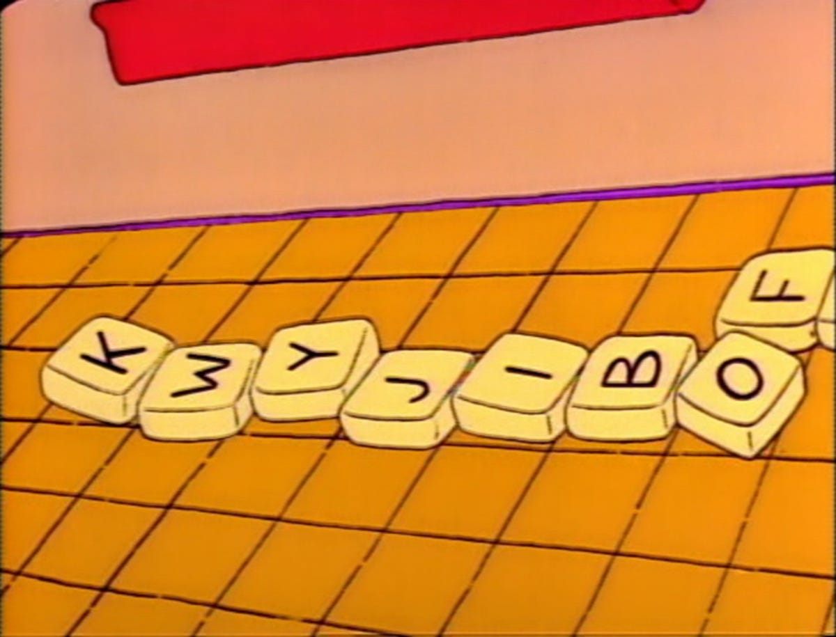 The most popular fan suggestion for the new Scrabble word is "kwyjibo" which Bart used as a triple score and insult toward Homer in "The Simpsons."