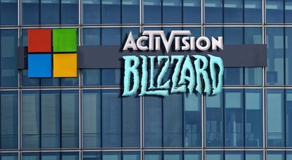 the microsoft windows logo next to the activision blizzard logo