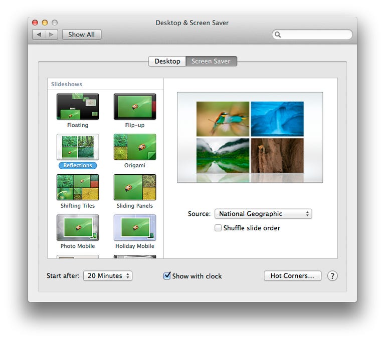 OS X Screen Saver preferences
