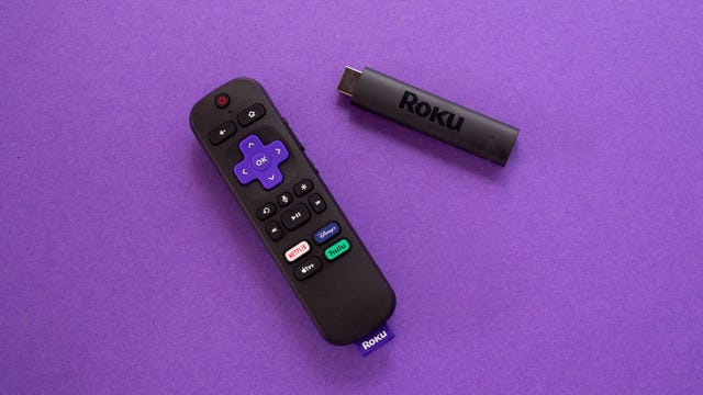 Roku Streaming Stick 4K and 4K Plus on purple background