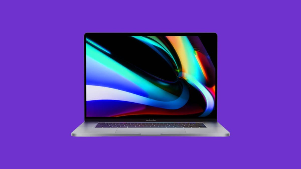 2020 MacBook Pro against a purple background.