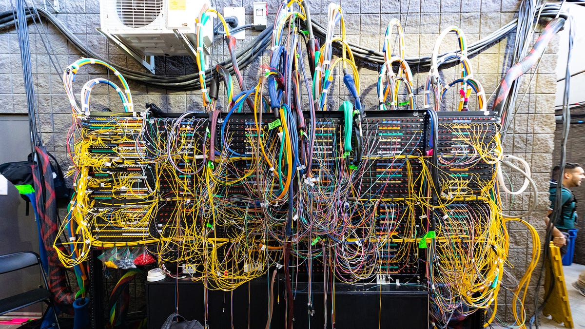 A nest of cables in many different colors.
