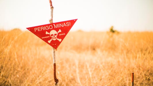 Angola minefield danger sign