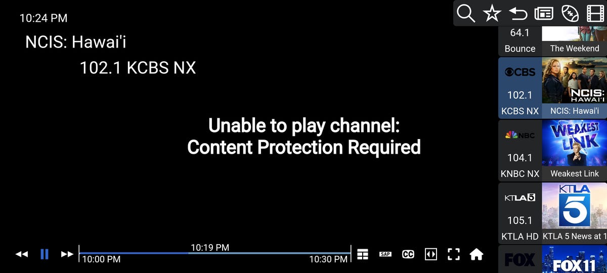 A screenshot of the HDHomeRun app unable to play a NextGen TV station.