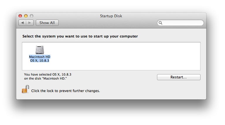 Startup Disk system preferences in OS X