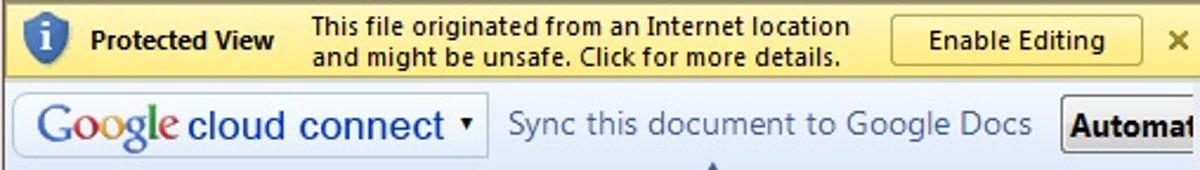 MS Office 2010 protected-file warning