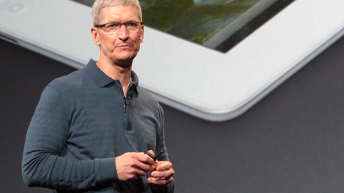Apple CEO Tim Cook speaking at an Apple event last year.