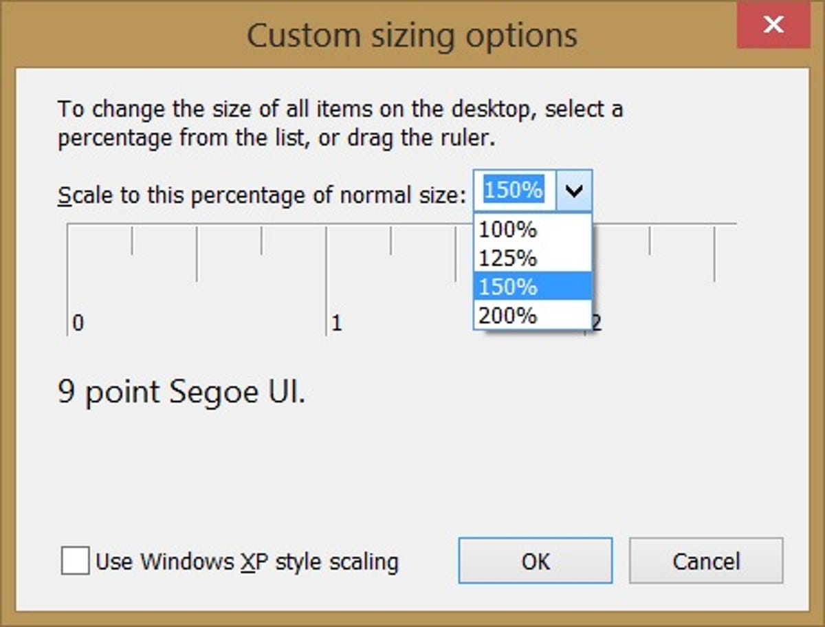 Windows 8 Custom sizing options dialog