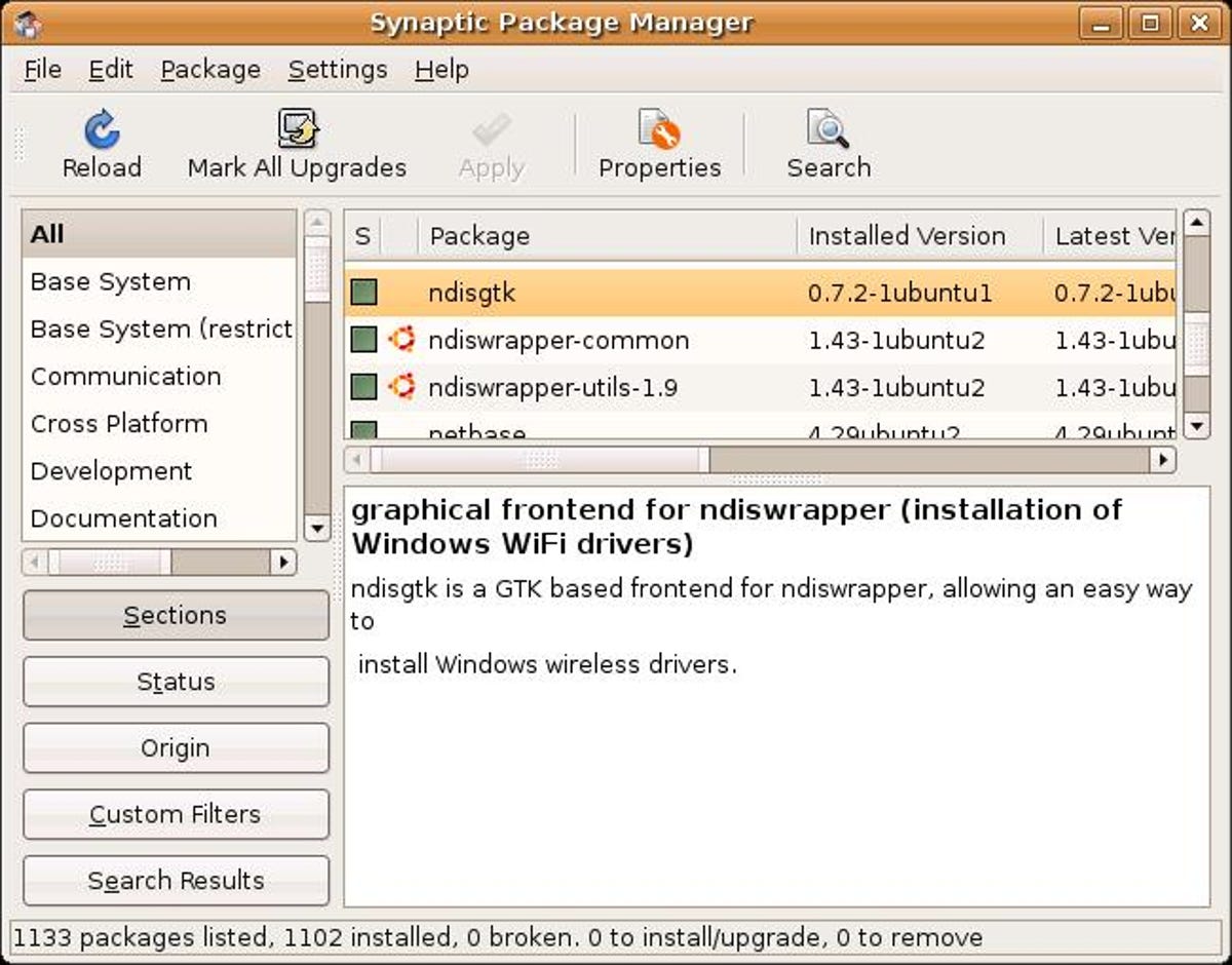 The Synaptic Package Manager in the Ubuntu 7.10 version of Linux