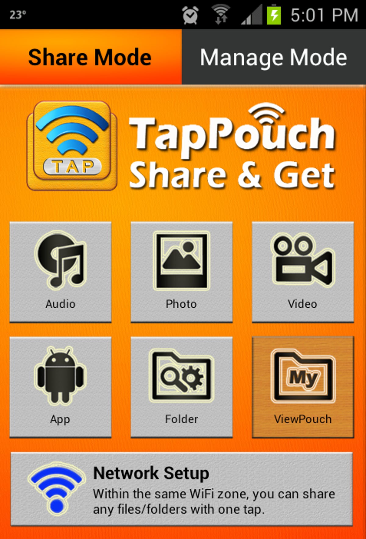 Step 3: Select file type to share with TapPouch.