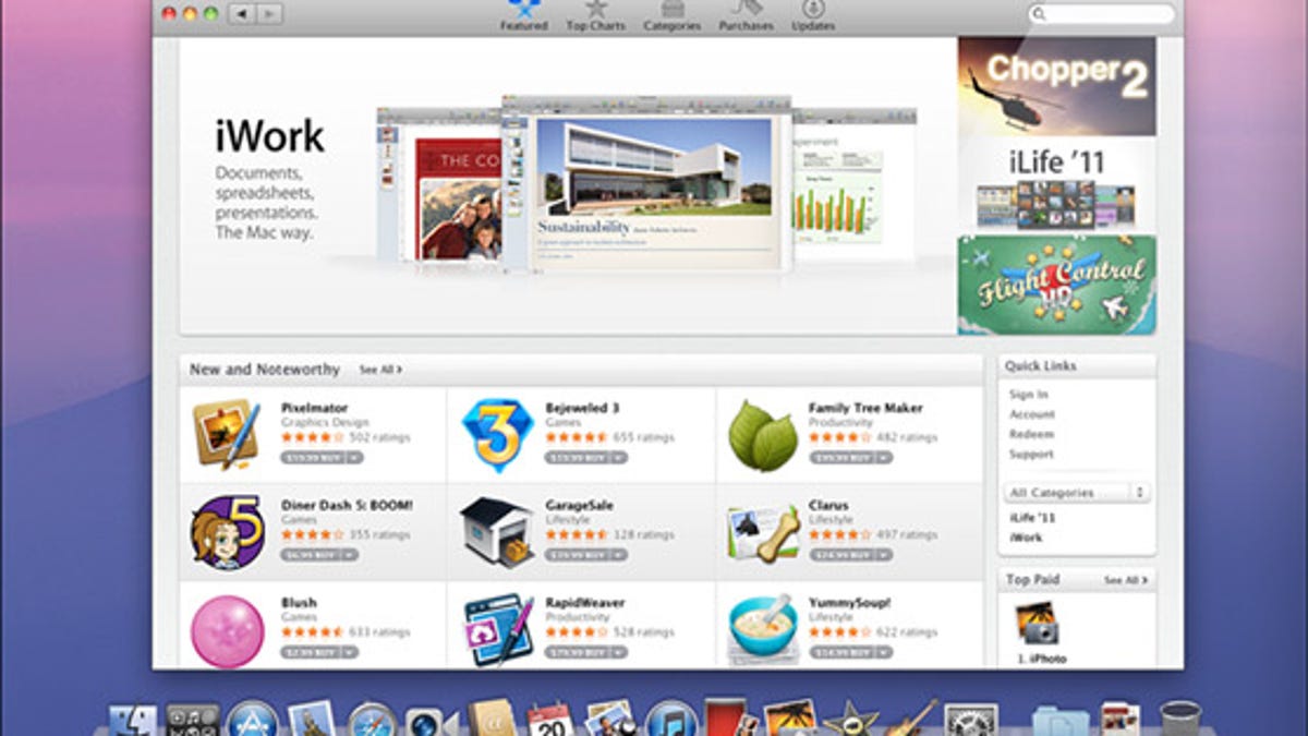 The Mac App Store running on OS X Lion, which may be available as an upgrade to Snow Leopard users through the Mac App Store.