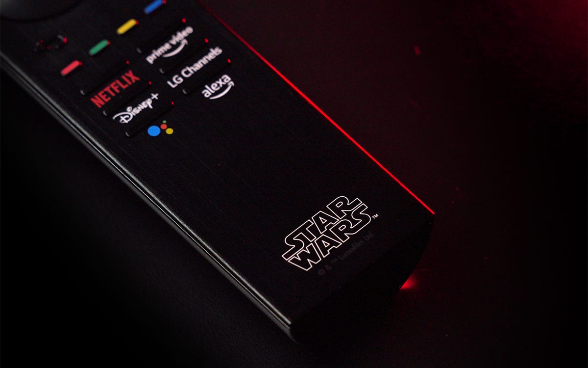 LG Star Wars C2 OLED TV Special Edition Magic Remote with "Star Wars" logo and red highlight