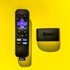 Roku Express and remote on a yellow background