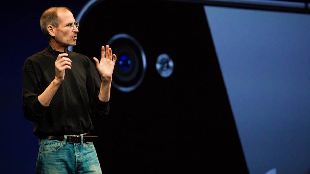 Jobs introducing the iPhone 4 last year.