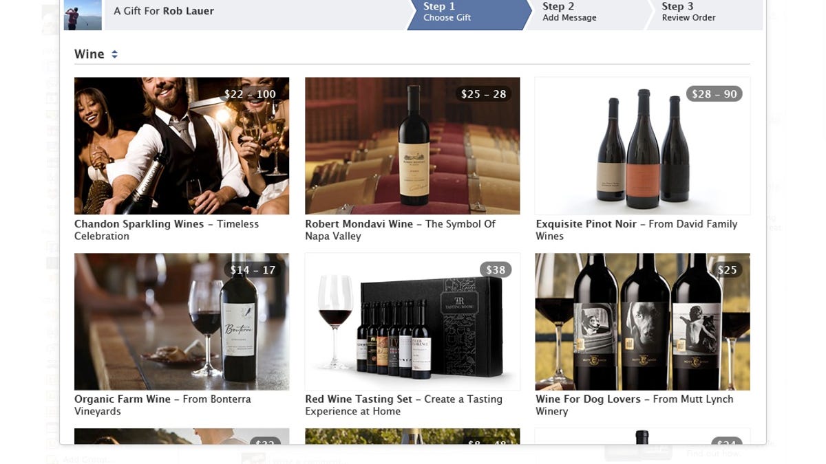 Facebook Gifts now offers wine to users over 21.