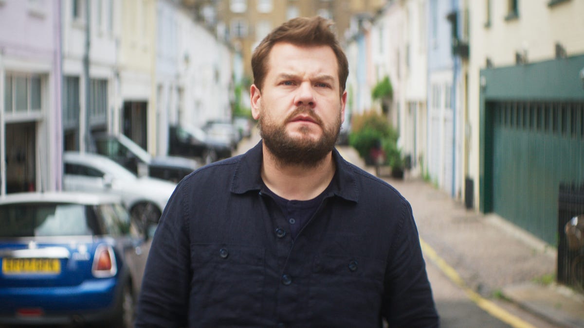 James Corden in the middle of a street