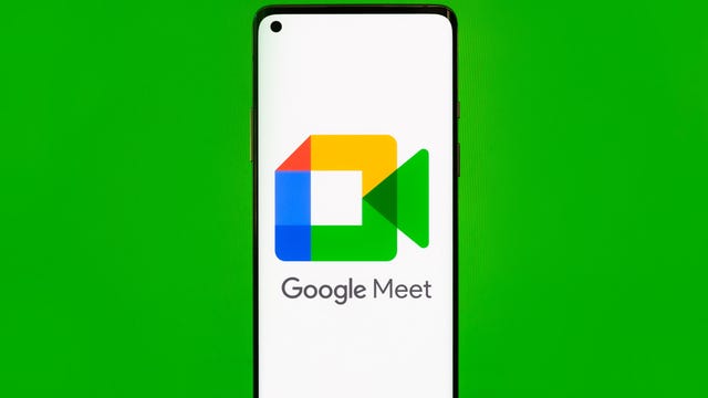 Google Meet video chat app logo on an Android phone