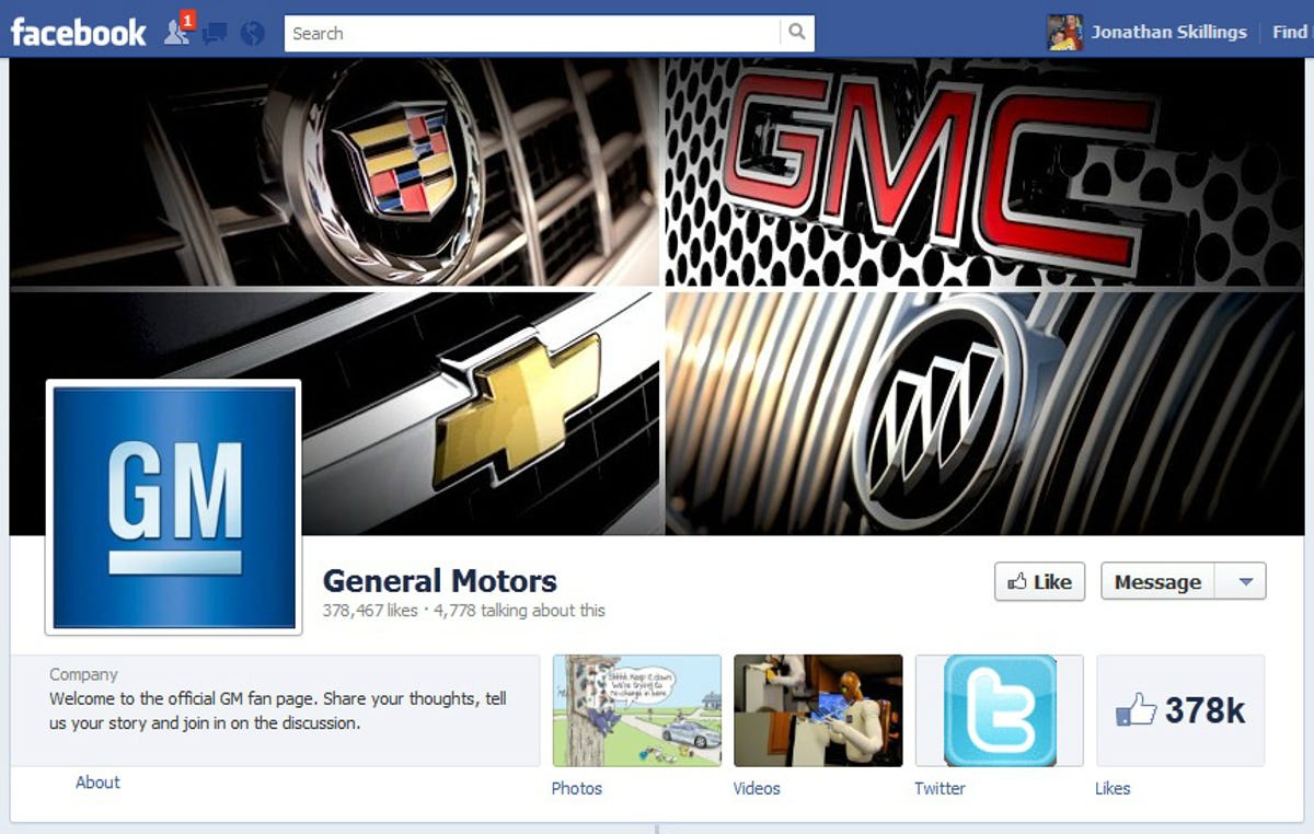 The General Motors page on Facebook.