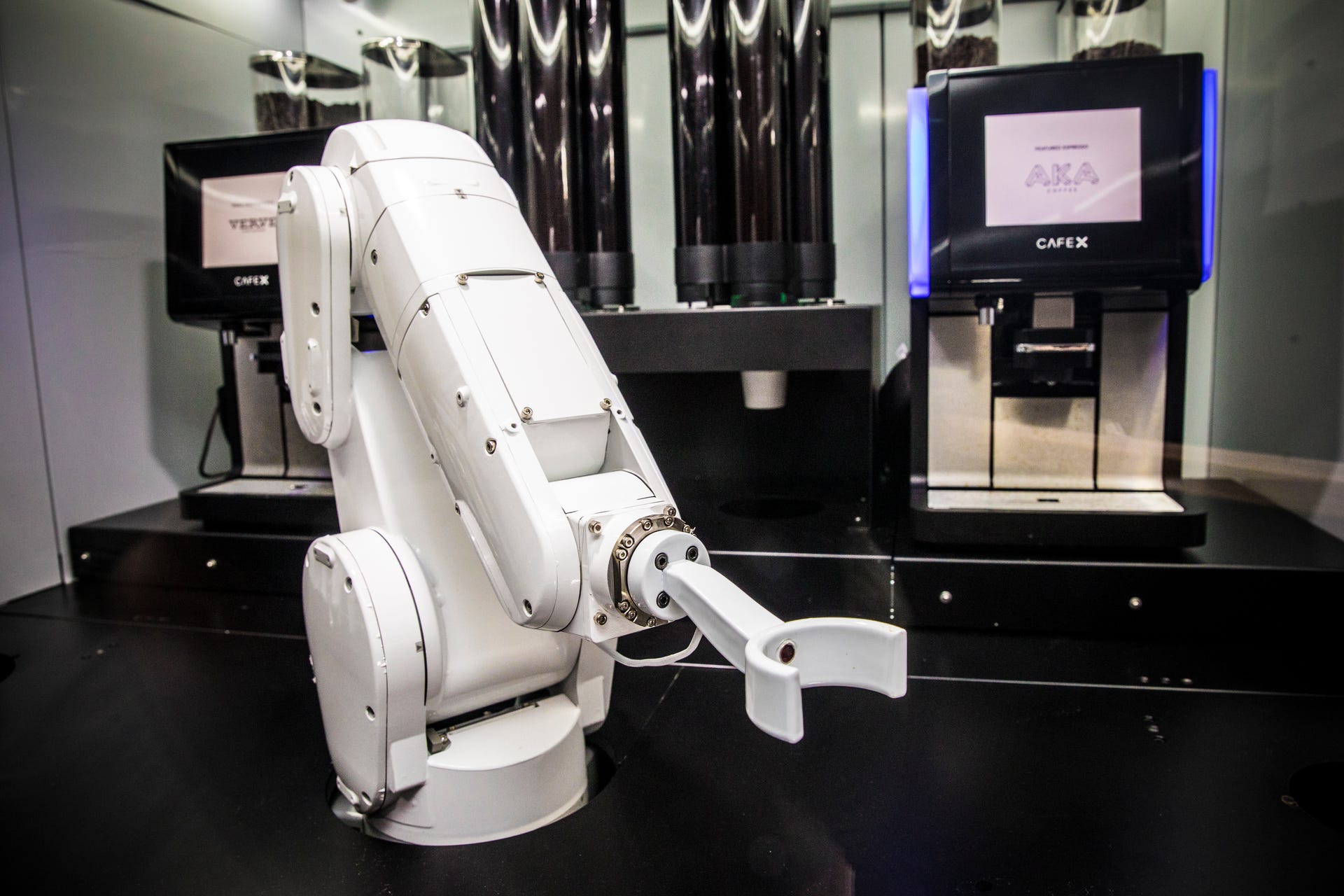 ​Cafe X adapted industrial robots to make coffee. This one in San Francisco is called Gordon.