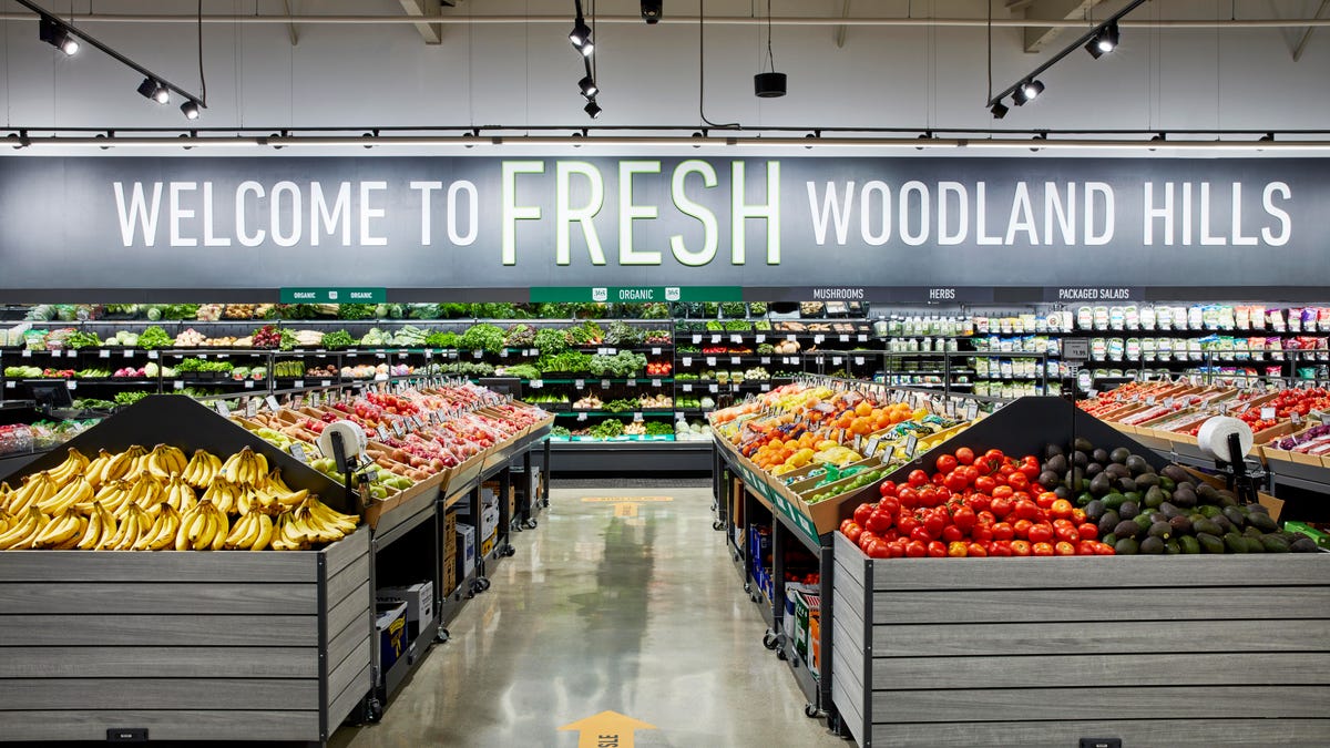 The produce section in an Amazon Fresh grocery store