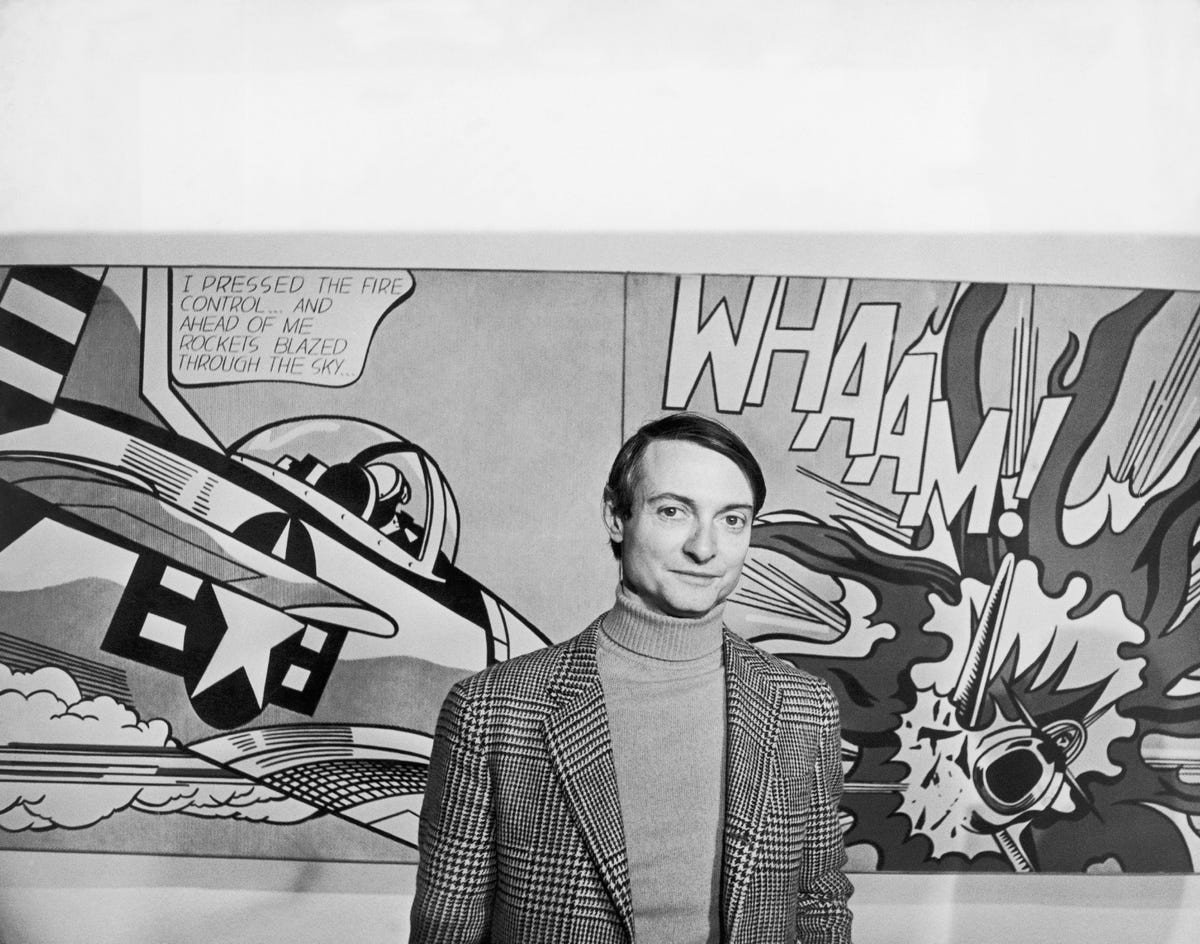 Roy Lichtenstein In Front Of His Work Whaam! In London In 1968