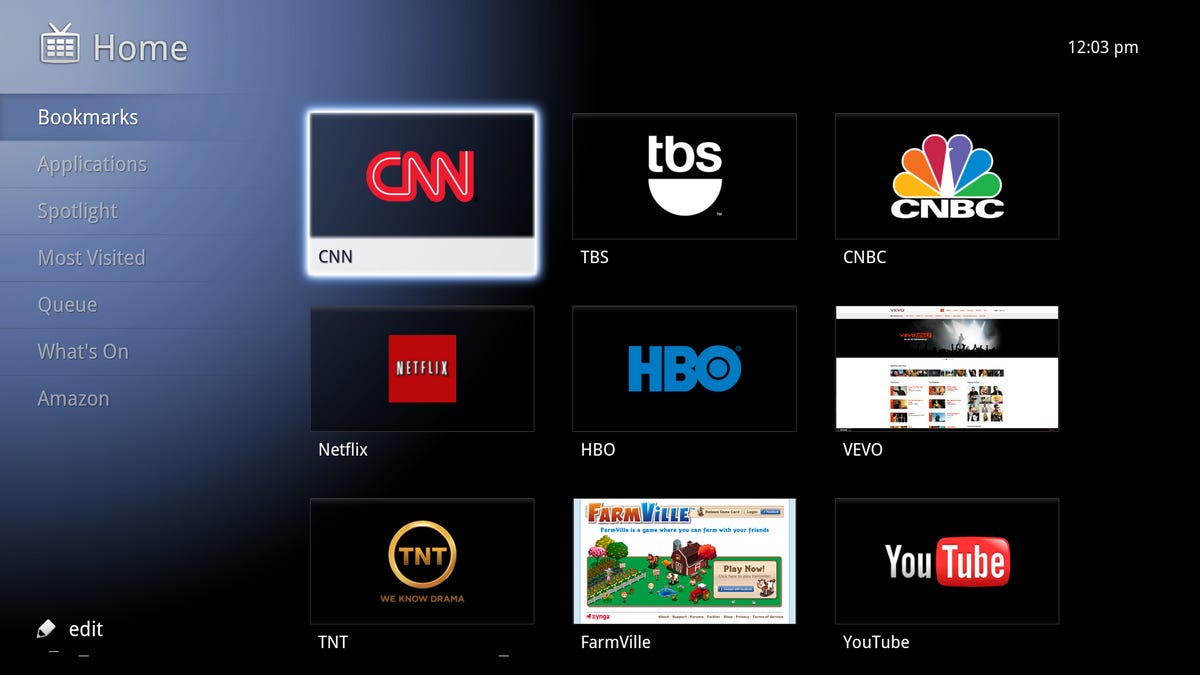 The Google TV home screen, which is getting a little closer to making its public debut.
