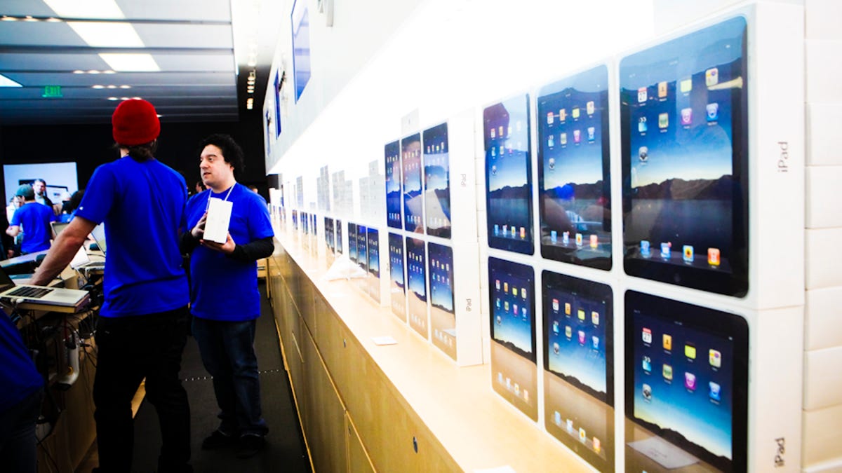Stack of iPads are piled up at the San Francisco Apple Store at the 2010 launch.