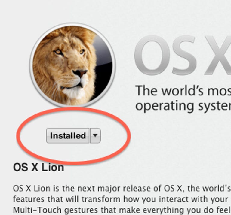 OS X Lion install status in the Mac App Store