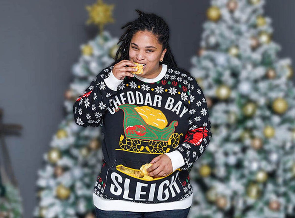 Red Lobster Cheddar Bay Sleigh ugly sweater