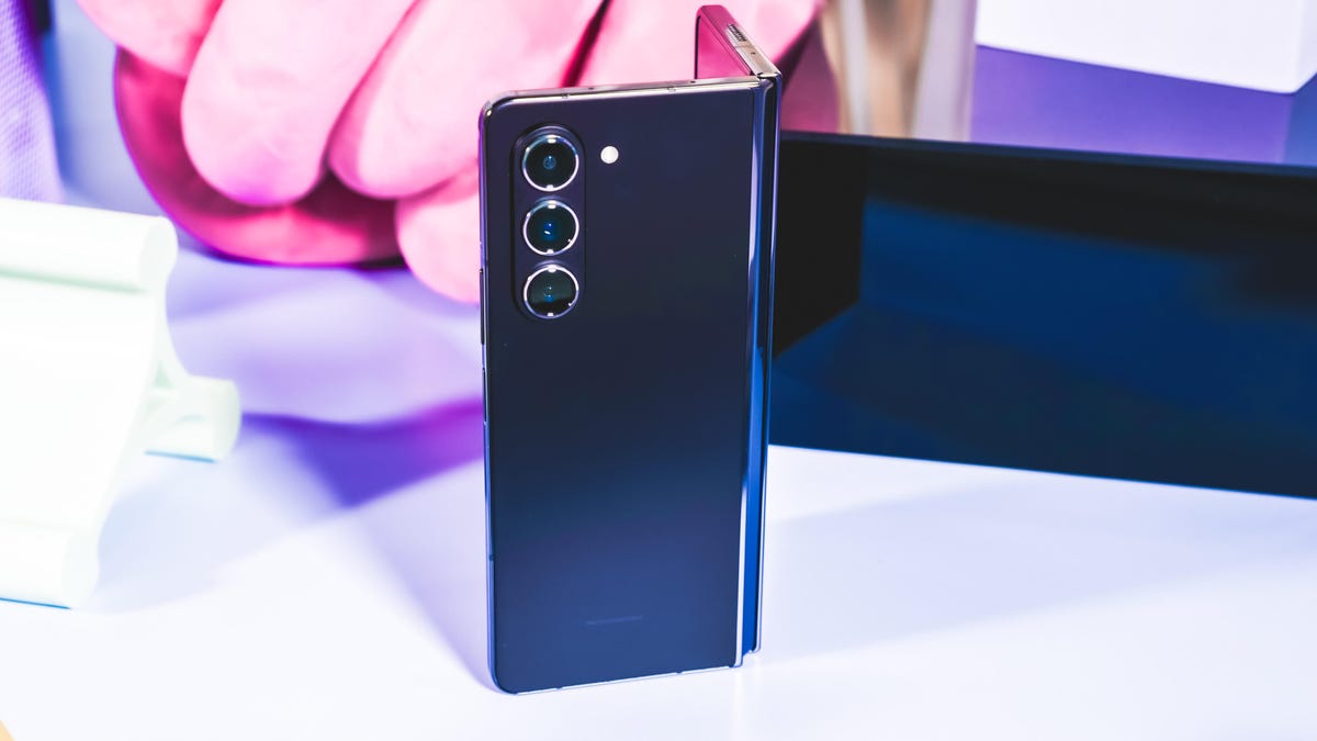 The new Samsung Galaxy Z Fold 5 phone showing the camera lenses