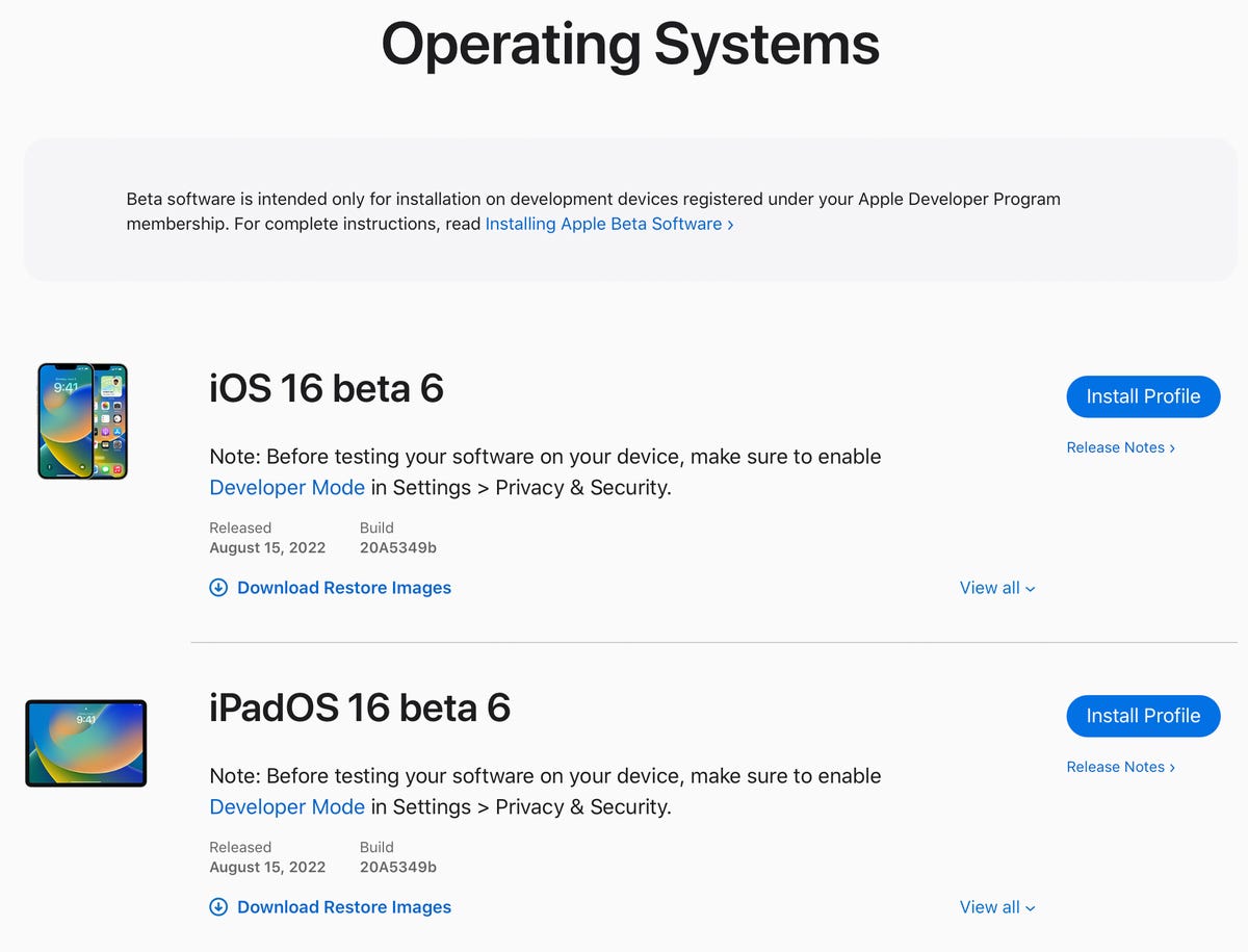 iOS 16 beta download on Mac