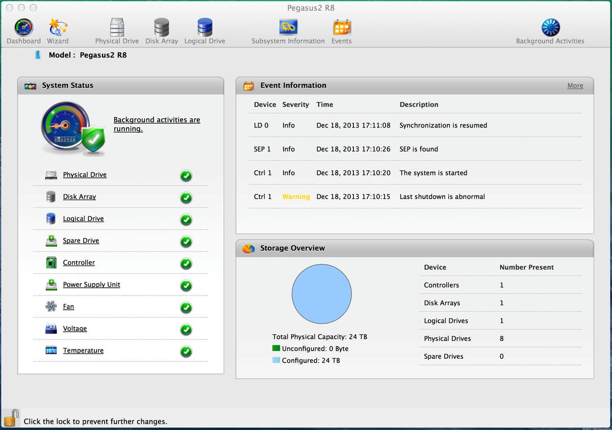 The Promise Utility comes in handy when you want to monitor the Pegasus2 or change its RAID configuration.