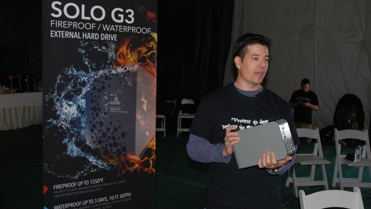 Robb Moore, CEO of IoSafe , unveiling the SoloPro at CES 2012.