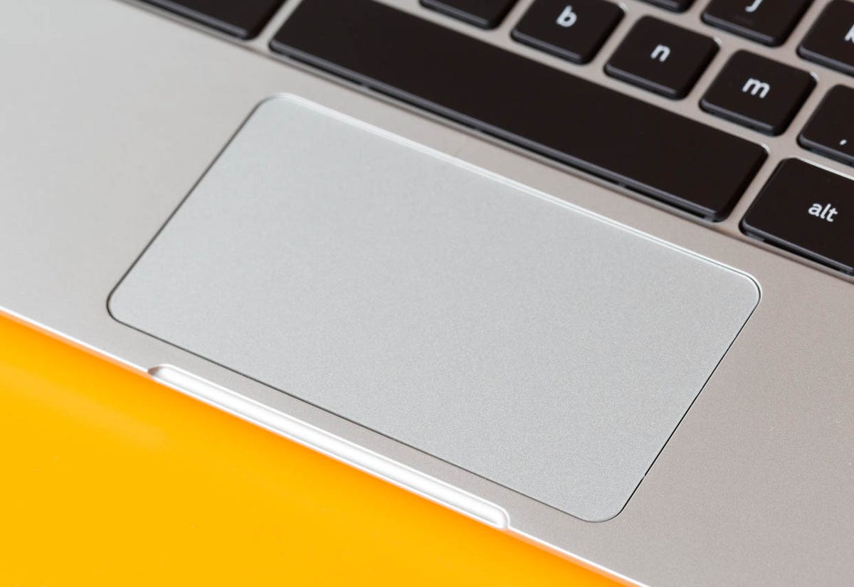 A wide trackpad accommodates multitouch gestures. You can tap lightly or push down more firmly to click buttons.