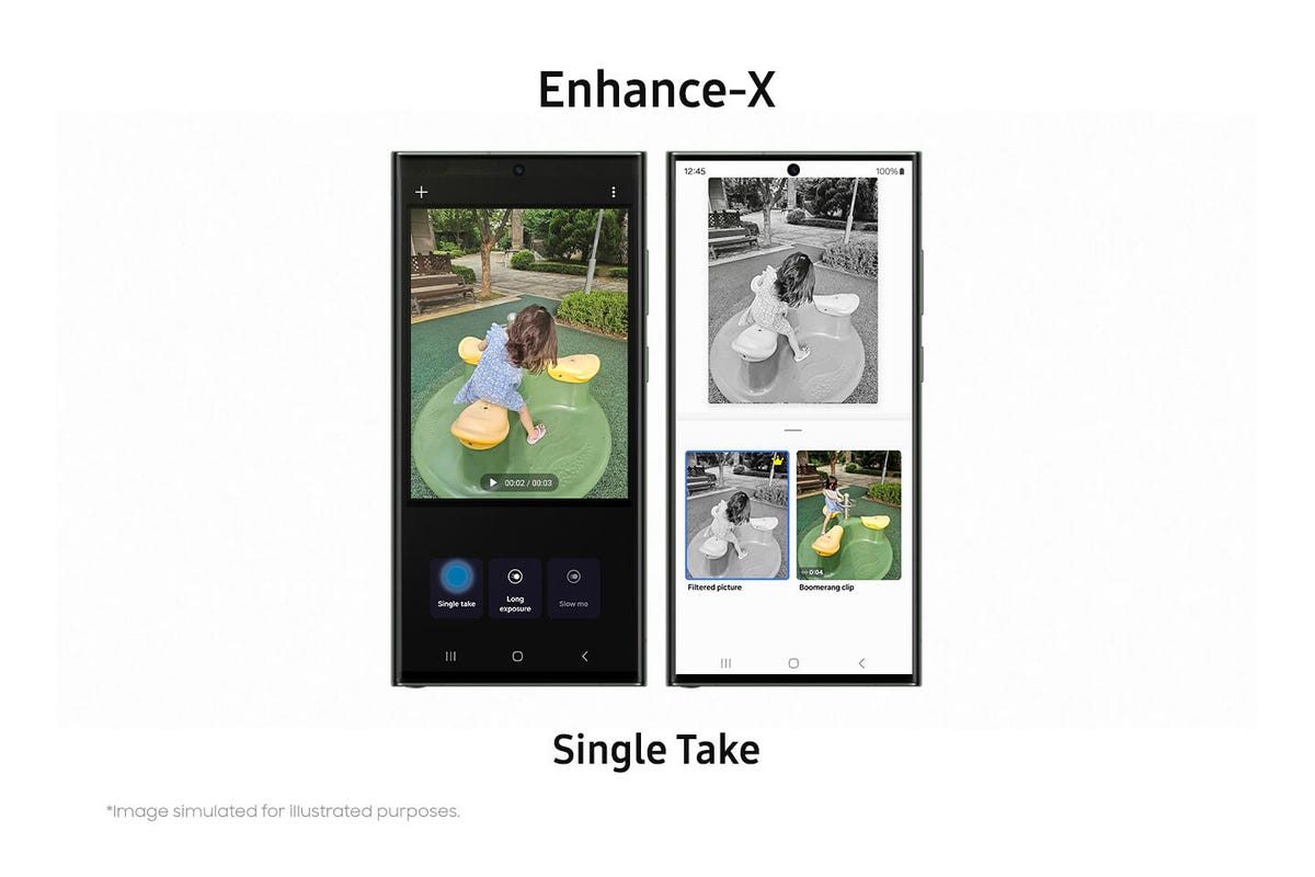 A photo of Samsung's Enhance-X app showing Single Take