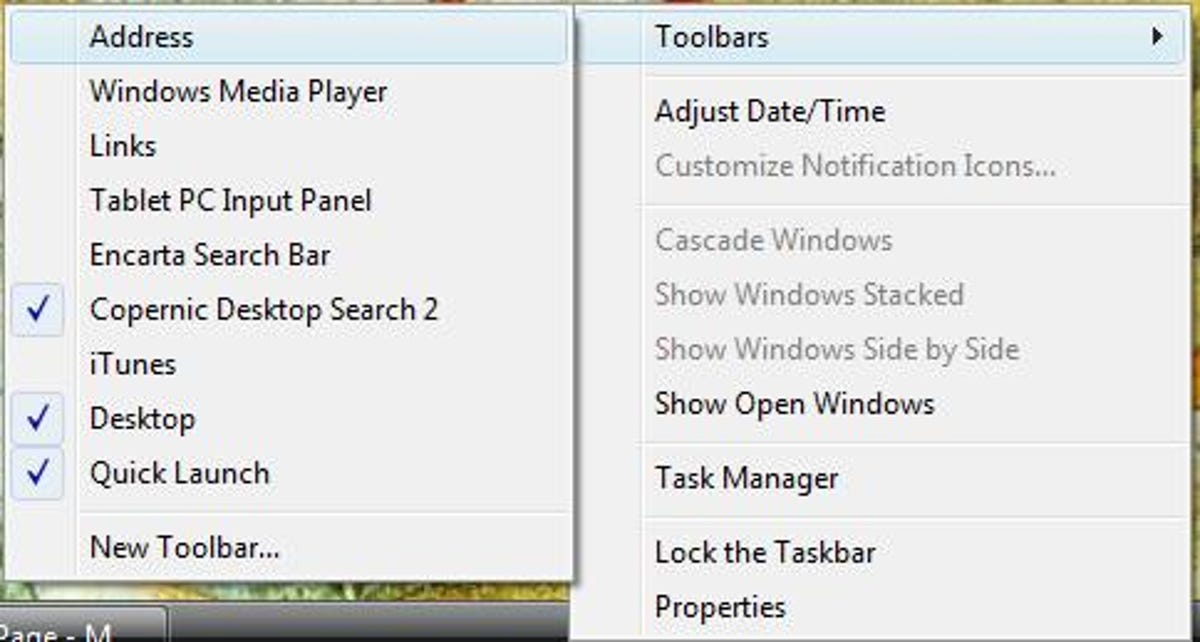 Windows' taskbar options