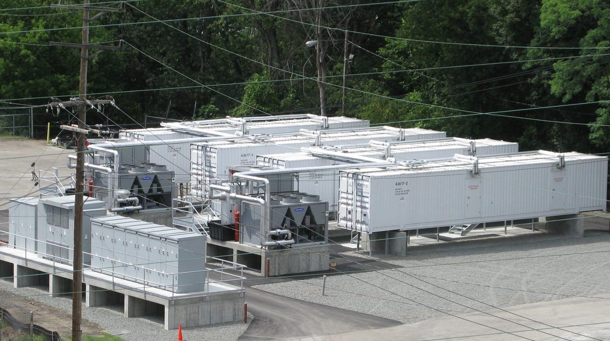 This battery system supplies eight megawatts of power to the grid in upstate New York to maintain a steady frequency. It will be expanded to 20 megawatts later this year.