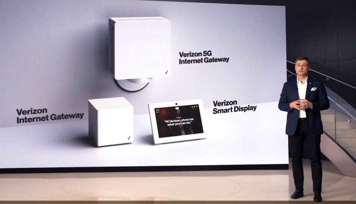 A display showing Verizon's services