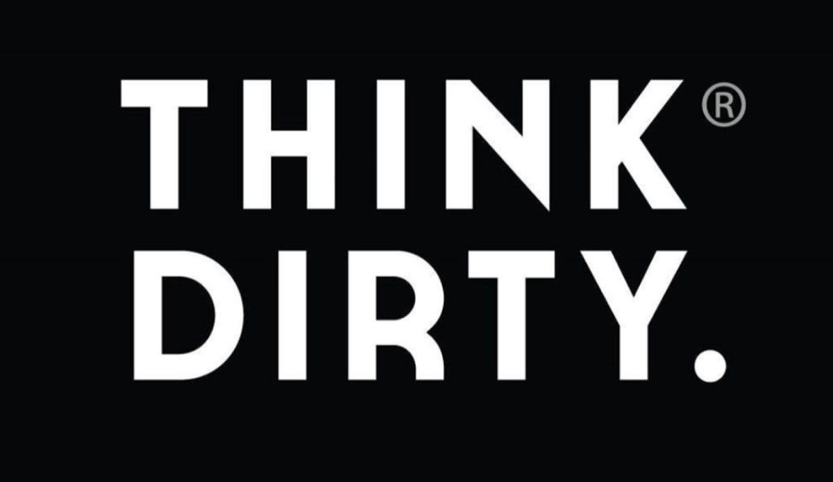 The words think dirty in white capitals on a black background