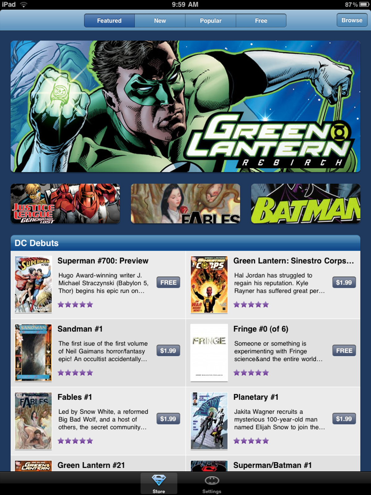 Readers will see this landing page when they launch the free DC Comics iPad app.
