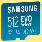Samsung 512GB EVO against yellow background