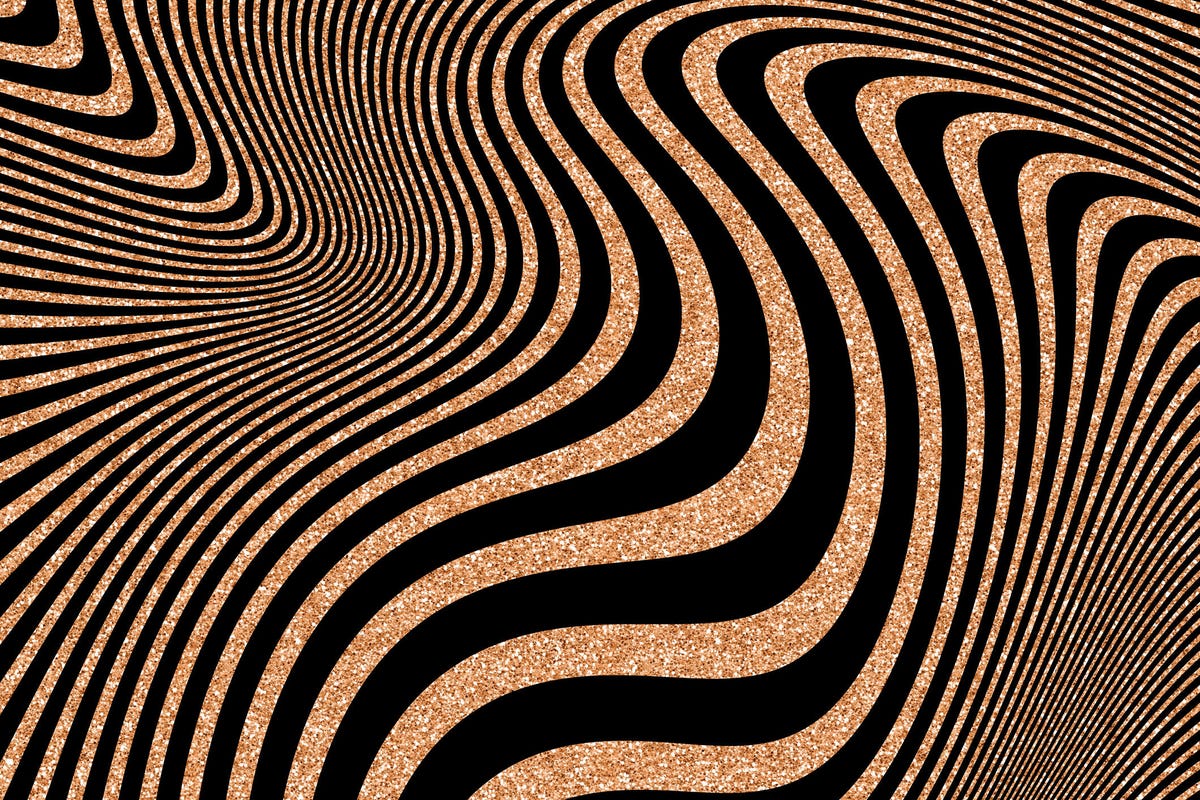 Abstract golden curves wave patterns on a black background.