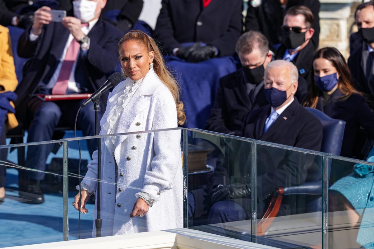 Jennifer Lopez looks on during the inauguration of U.S. President-elect Joe Biden