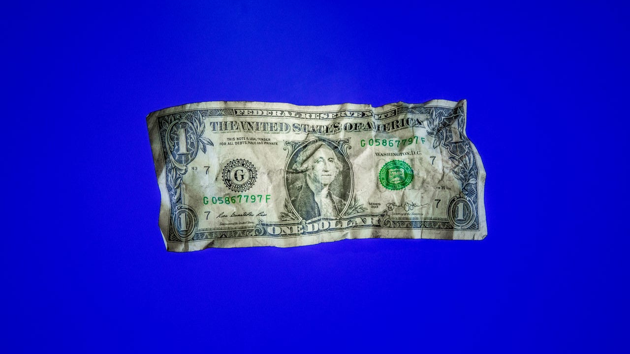Crumpled wrinkled dollar bill