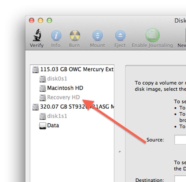 Recovery partition in Disk Utility