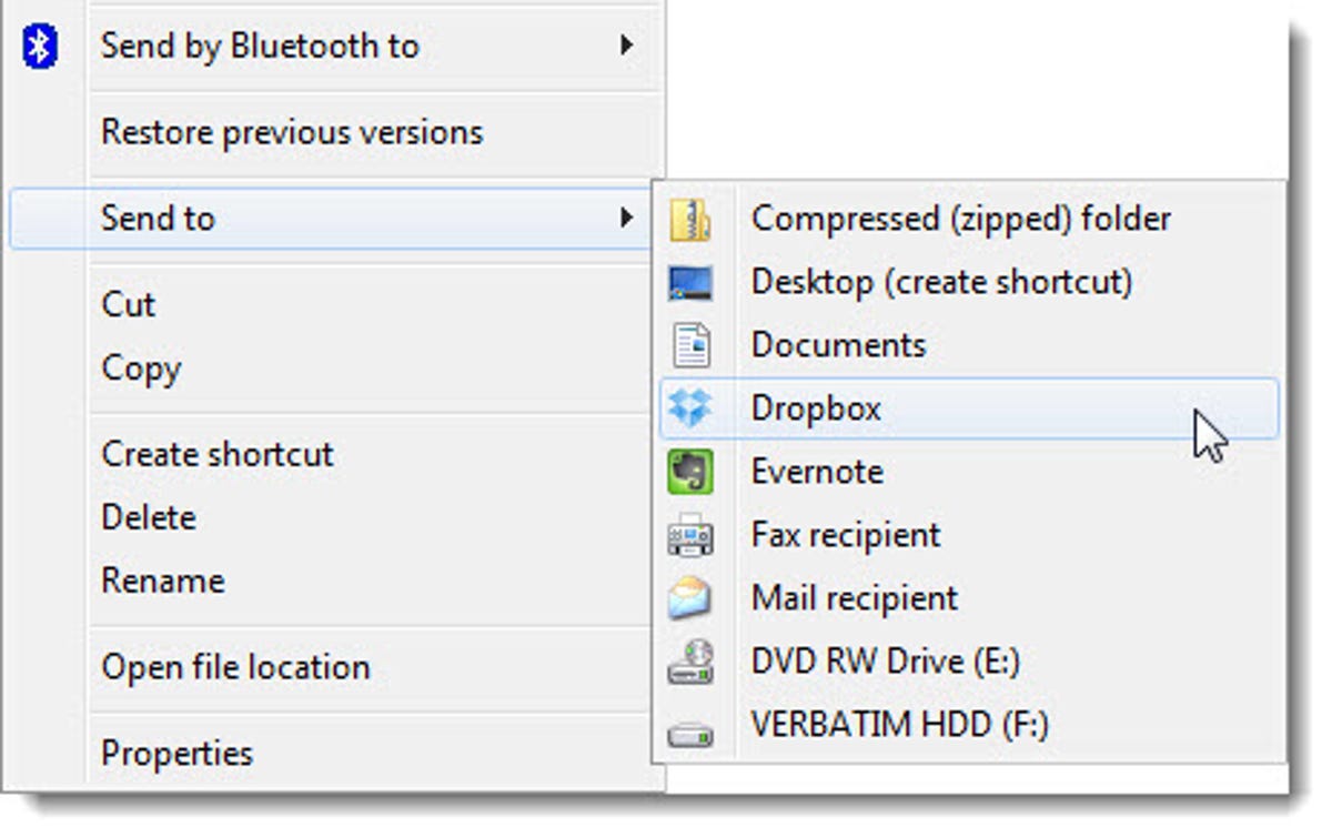 Send files to Dropbox from SendTo menu
